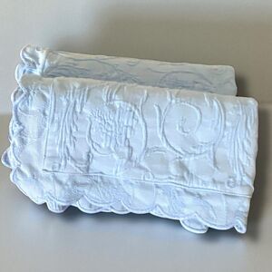 LINEN SOURCE Standard Pillow Shams Blue Scallops Matelasse Cottage Core Set (2)
